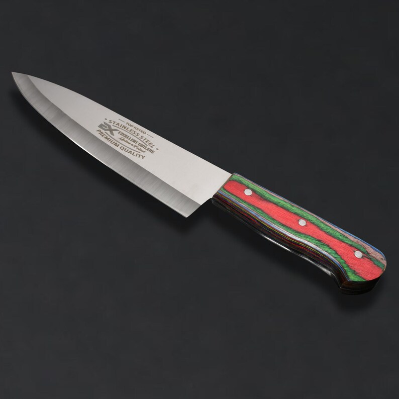 The Butcher's Crown - 8 Inch Blade Chef & Butchering Knife | J2 Stainless Steel Blade with Multi-Color Pakkawood Handle image 2