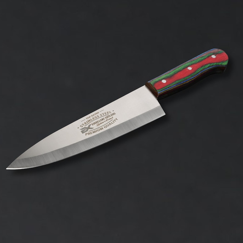 The Butcher's Crown - 8 Inch Blade Chef & Butchering Knife | J2 Stainless Steel Blade with Multi-Color Pakkawood Handle image 1