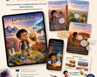 Sagobok: Earthgleam Atlas | Vetenskaplig fantasy | Pedagogisk | Utskrivbar | Digital | Direktnedladdning | Flipbok | Äventyr