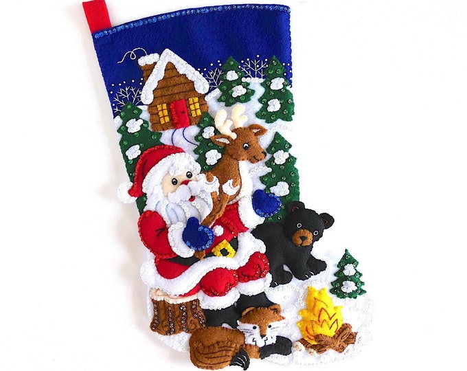 Finished Bucilla Christmas Stocking Santa's Black Bear Etsy