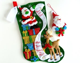 Finished Bucilla Christmas Stocking - The List - Handmade Felt Holiday Sock - Santa Deer Gifts For Boy or Girl Family Completed