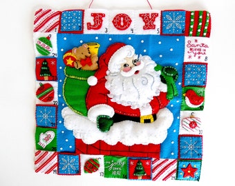 Handmade Finished Bucilla Felt Advent Calendar Wall Hanging - Santa's Merry Moments