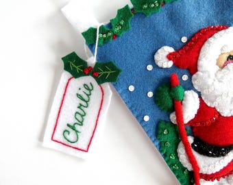 Personalized Christmas Stocking Label - Name Tag - Embroidered Felt Gift Tag - Handmade