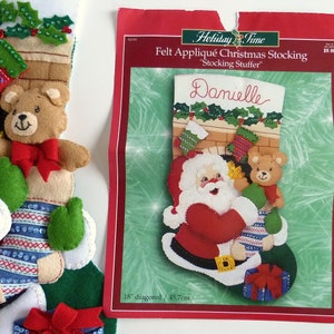 Finished Bucilla Christmas Stocking Stocking Stuffer Handmade Felt Appliqué Holiday Sock Santa Bear for Family Boy or Girl Completed image 7