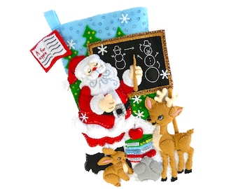 Finished Bucilla Christmas Stocking - Teacher Santa - Handmade 3D Plush Felt - For the Teacher, Girl, Boy, Family, - Completed