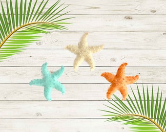 Handmade Felt Starfish Ornaments - Set of 3 - Summer Coastal Beach Decor - Small, Little