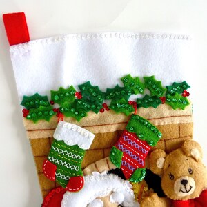 Finished Bucilla Christmas Stocking Stocking Stuffer Handmade Felt Appliqué Holiday Sock Santa Bear for Family Boy or Girl Completed image 4