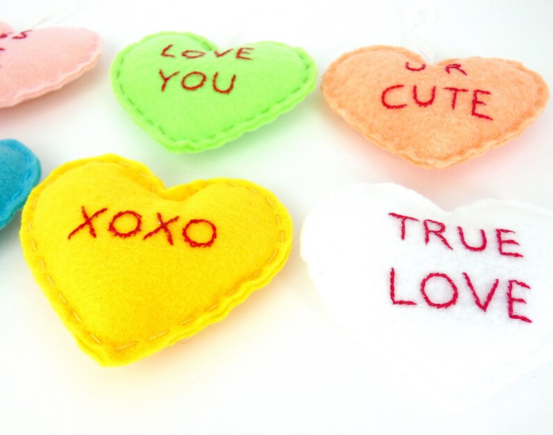 Conversation Heart Ornaments or Bowl Fillers Hand Sewn Felt Etsy