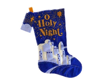 Finished Bucilla Dayspring Felt Christmas Stocking - O Holy Night - Handmade 3D Plush Holiday Sock - Lighted Nativity for Mom Boy Girl