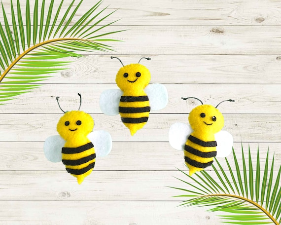 Handmade Felt Bee Ornaments - For Spring Summer Decor - Set of 3