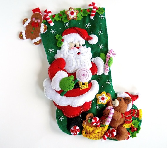 Jolly St Nick Santa Claus Finished Bucilla Christmas Stocking Finished ...