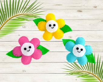 Handmade Felt Flower Ornaments - Set of 3 - Summer or Garden Decor - Smiling Flower