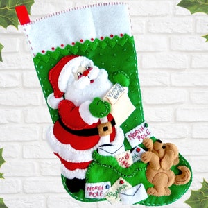 Finished Bucilla Christmas Stocking Letters to Santa Handmade 3D Plush Gift for Boy or Girl Dog Lover Family Completed image 2