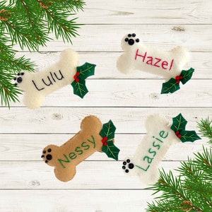 Personalized Handmade Felt Dog Bone Ornament or Stocking Label