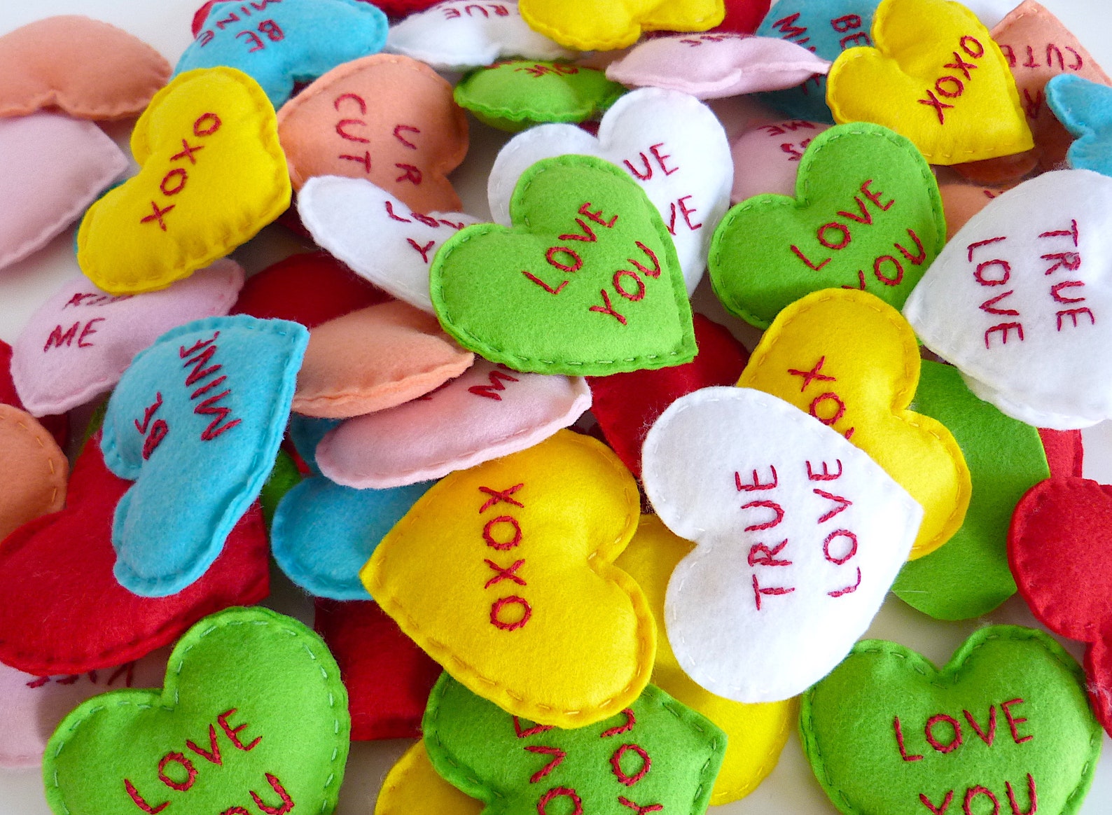 Conversation Heart Ornaments or Bowl Fillers Hand Sewn Felt Etsy