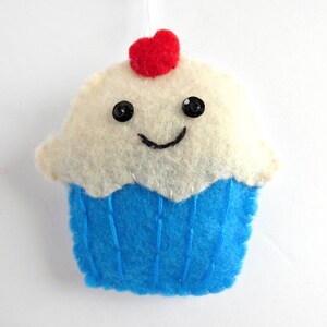 Handmade Cupcake Felt Ornaments - Set of 3 - Red, Blue, Yellow ...