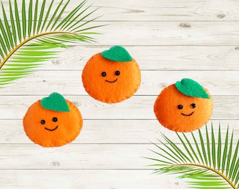 Handmade Felt Smiling Oranges Ornaments - Set of 3 - Summer or Garden Decor - Fruit Citrus - Handmade