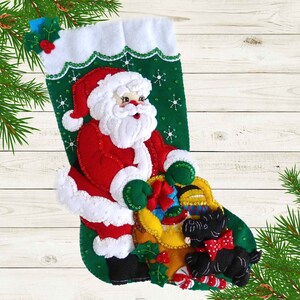 Finished Bucilla Christmas Stocking Santa and Scottie Dog Handmade 3D Plush Felt Stocking for the Dog Lover Girl Boy Family image 9