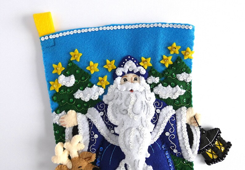 Finished Bucilla Christmas Stocking Winter Santa Handmade 3D Plush Felt Holiday Sock For Family Boy Girl Completed image 3