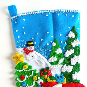 Finished Bucilla Christmas Stocking The Christmas Drive Handmade Felt 3D Plush Holiday Sock Santa, Truck, Tree, for Boy Girl Dad image 4