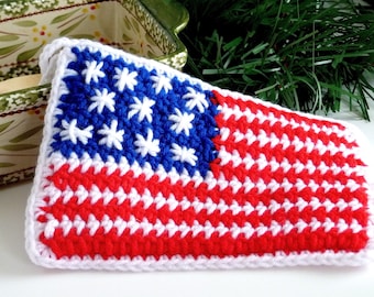 Crochet Americana Flag Pot Holder or Trivet - For 4th of July, Independence Day, Labor Day Summer Decor - Handmade