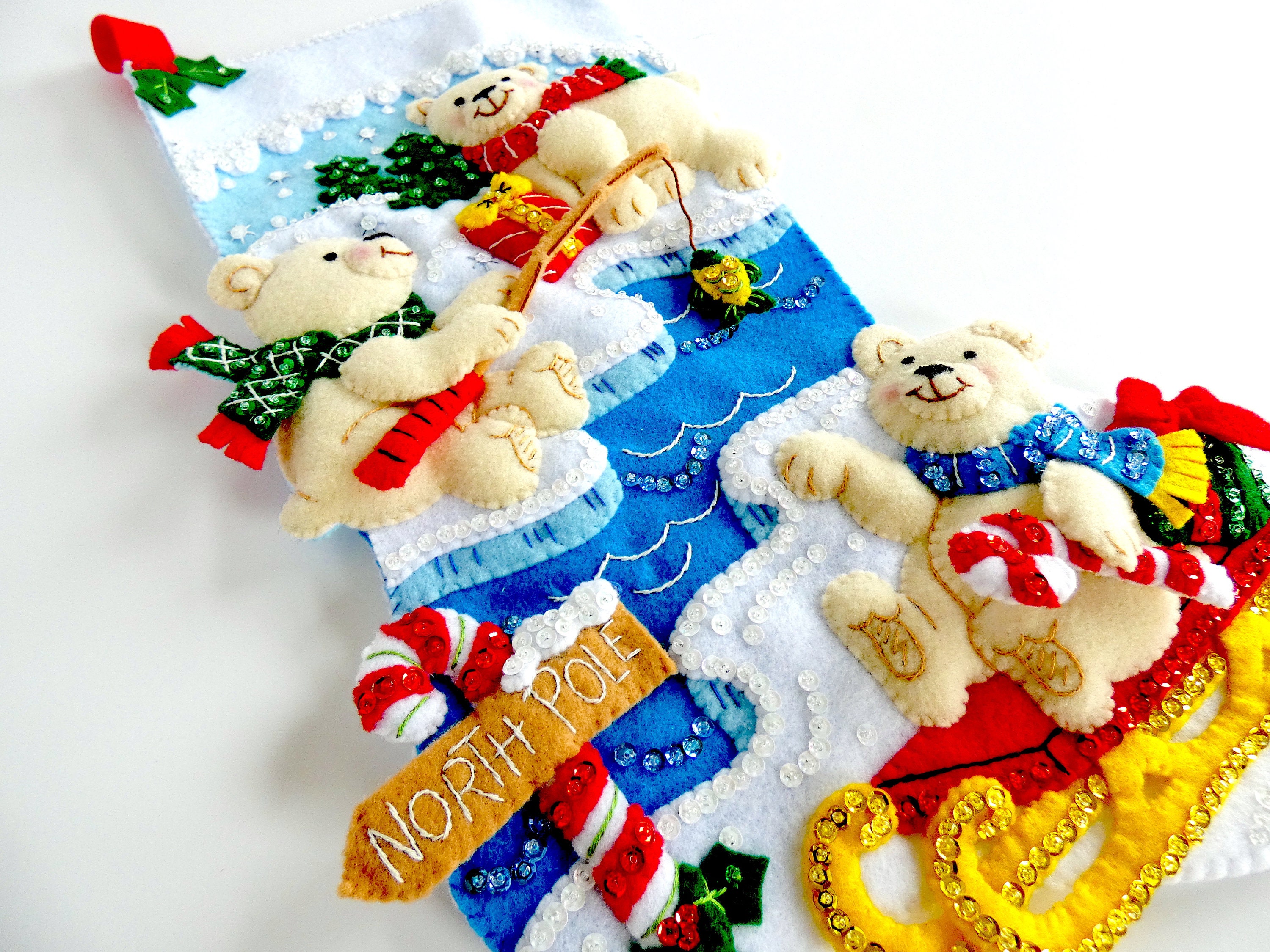 Finished Bucilla Christmas Stocking - Polar Bear Buddies - Completed - Etsy