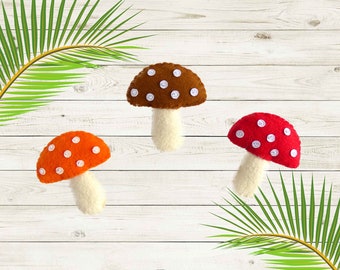 Handmade Felt Mushroom Ornaments - Set of 3