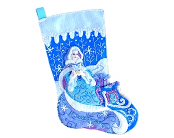 Finished Bucilla Christmas Stocking - Snow Princess Winter Magic - Completed
