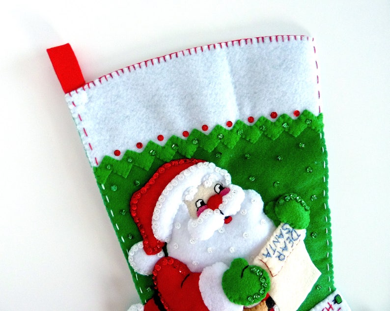 Finished Bucilla Christmas Stocking Letters to Santa Handmade 3D Plush Gift for Boy or Girl Dog Lover Family Completed image 3