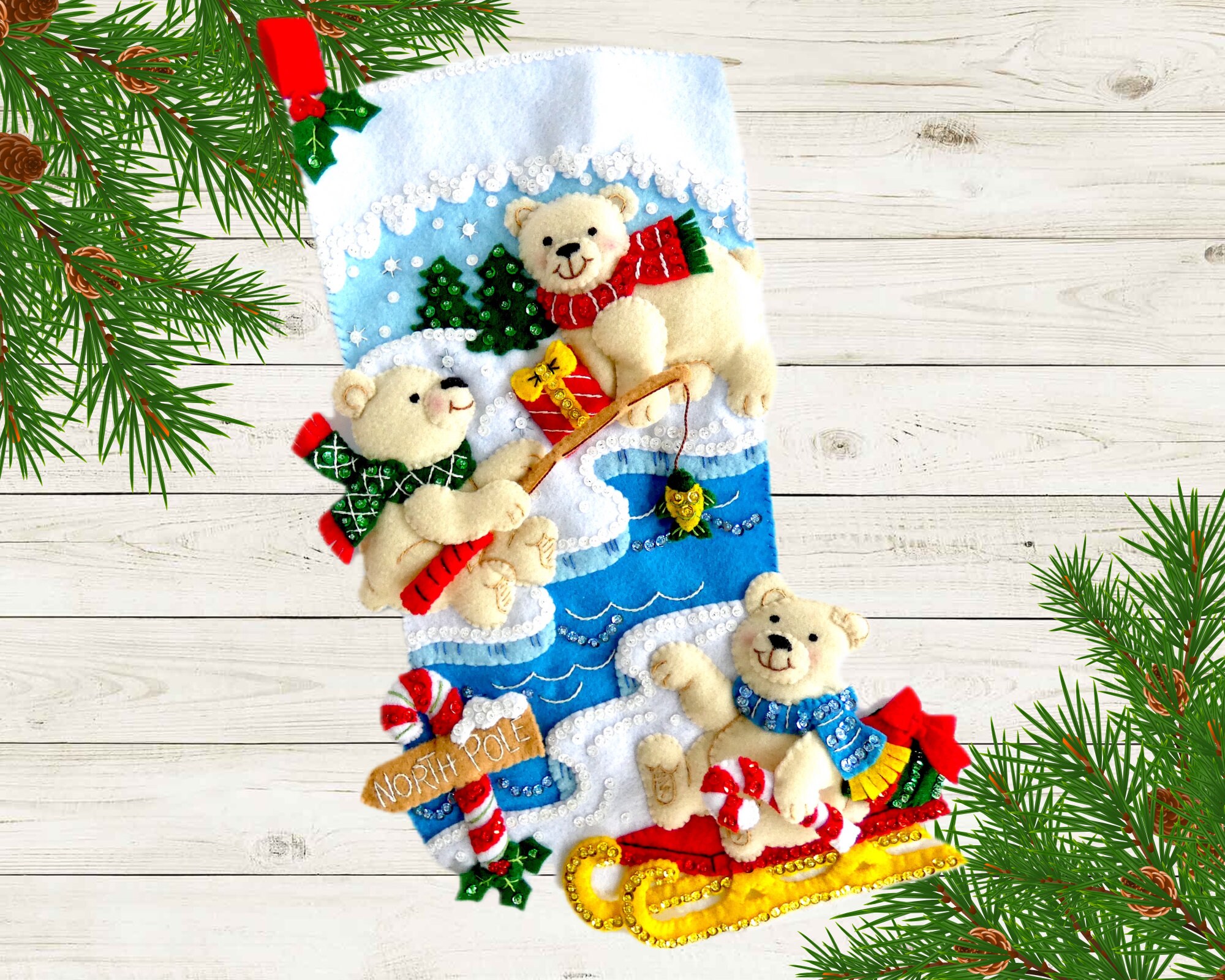 Finished Bucilla Christmas Stocking - Polar Bear Buddies - Completed - Etsy