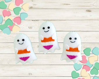 Handmade Felt Ghost Ornaments with Lesbian Heart Icons - Set of 3 - for Tree or Other Decor - Smiling Ghost Bowl Fillers for Valentine's Day