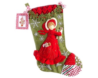 Finished Bucilla Christmas Stocking - Holly Hobbie Holly Days - Handmade 3D Plush Felt Holiday Sock For Girl, Mom, Grandma, Family Completed