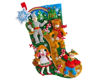 Finished Bucilla Christmas Stocking - Christmas in Oz - Handmade 3D Plush Holiday Sock - with Dorothy, Tin Man, Lion, For Boy Girl