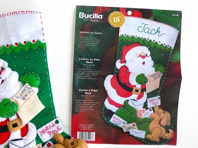 Finished Bucilla Christmas Stocking Letters to Santa Handmade 3D Plush Gift for Boy or Girl Dog Lover Family Completed image 7