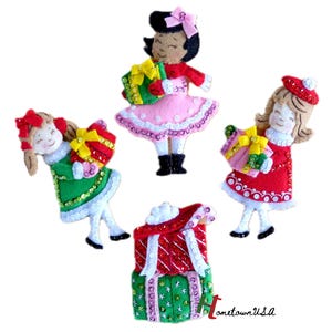 Finished Bucilla Christmas Ornaments - Last Minute Gifts - Little Girls Shopping - Handmade Felt Ornaments - Completed Bucilla Kit
