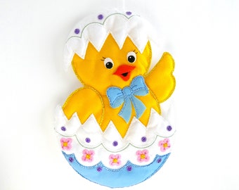 Finished Bucilla Felt Wall or Door Hanging - Easter Chick - Handmade Felt Wall Hanging