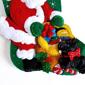 Finished Bucilla Christmas Stocking Santa and Scottie Dog Handmade 3D Plush Felt Stocking for the Dog Lover Girl Boy Family image 3