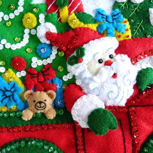 Finished Bucilla Christmas Stocking The Christmas Drive Handmade Felt 3D Plush Holiday Sock Santa, Truck, Tree, for Boy Girl Dad image 3