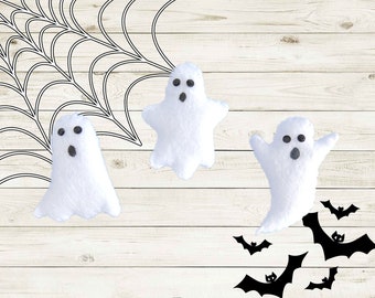 Handmade Felt Halloween Sheet Ghost Ornaments or Bowl Fillers - Set of 3 - Mini, Small, Little