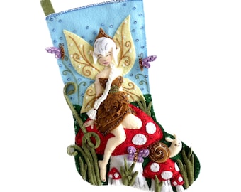 Finished Bucilla Christmas Stocking - Woodland Fairy - Handmade 3D Plush Felt Holiday Sock - For Girl, Mom, Wife - Completed