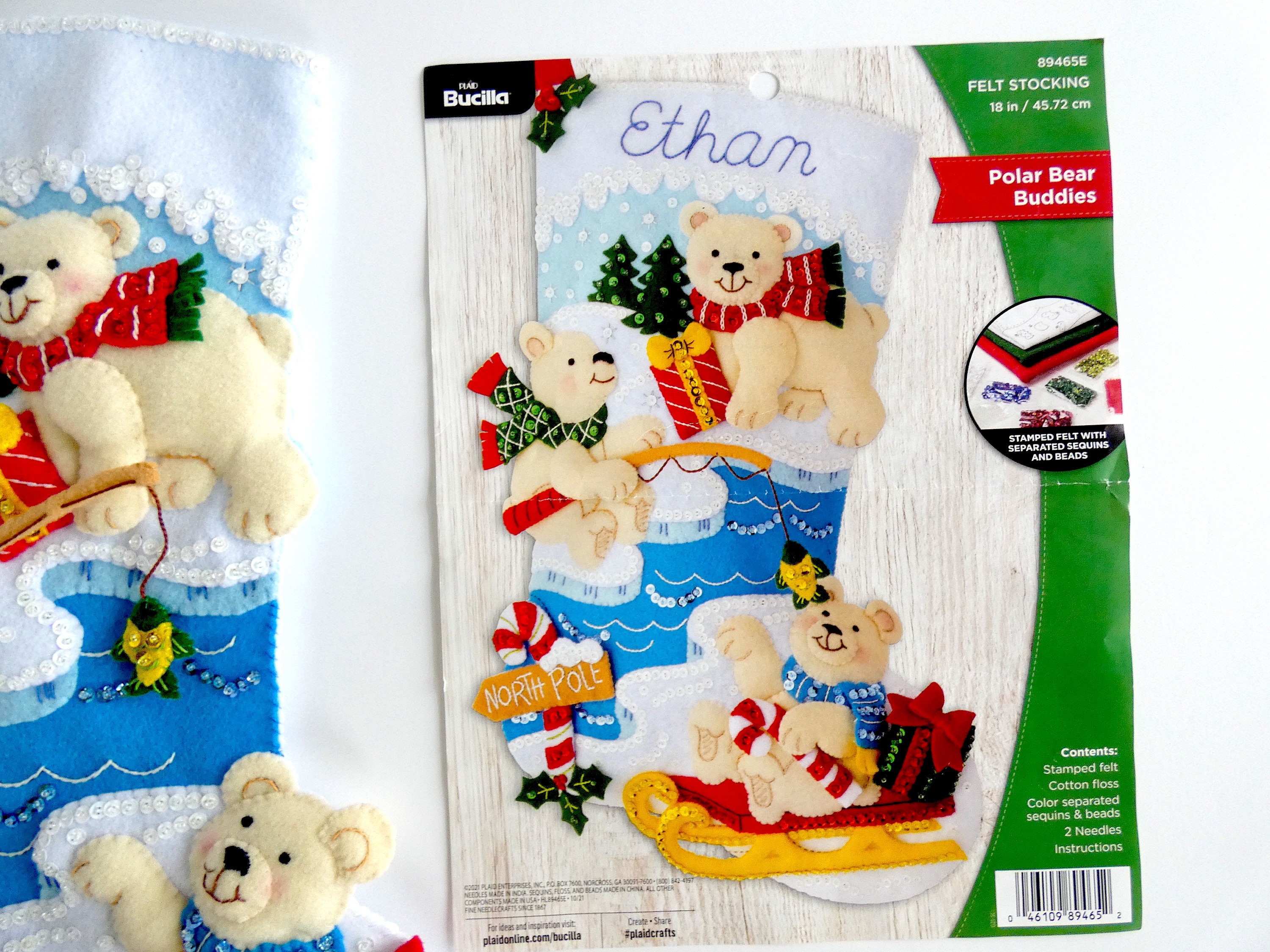 Finished Bucilla Christmas Stocking - Polar Bear Buddies - Completed - Etsy