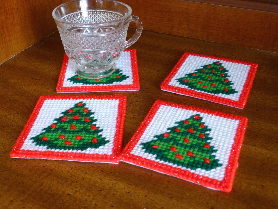 Plastic Canvas Coasters Christmas Coasters Drink Coasters Etsy