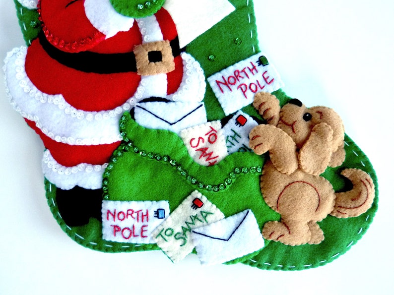 Finished Bucilla Christmas Stocking Letters to Santa Handmade 3D Plush Gift for Boy or Girl Dog Lover Family Completed image 4