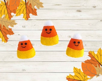 Handmade Felt Smiling Candy Corn Ornaments or Bowl Filler - Set of 3 -  Autumn Harvest Fall Decor for Tree, Wreath, or Garland