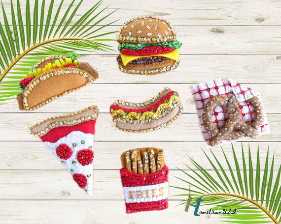 Finished Bucilla Felt Ornaments - Santa Grilling - Burger, Fries