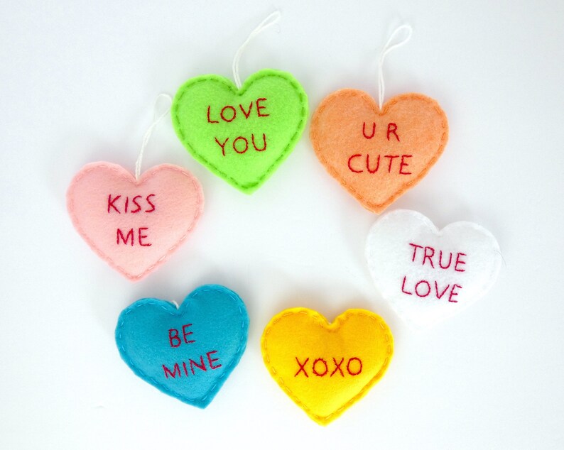 Conversation Heart Ornaments or Bowl Fillers Hand Sewn Felt Etsy