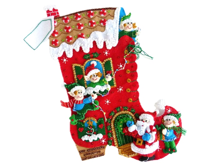 Finished Bucilla Christmas Stocking Holiday Decorating Handmade 3D Plush Felt Holiday Sock With