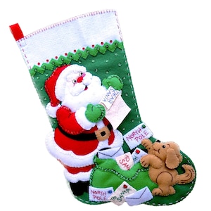 Finished Bucilla Christmas Stocking Letters to Santa Handmade 3D Plush Gift for Boy or Girl Dog Lover Family Completed image 1
