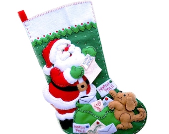 Finished Bucilla Christmas Stocking - Letters to Santa - Handmade 3D Plush - Gift for Boy or Girl  Dog Lover Family - Completed