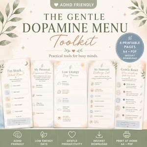 Menu de dopamine pour le TDAH | Planificateur d'énergie faible | Outils pour les fonctions exécutives | PDF imprimable pour personnes neurodivergentes